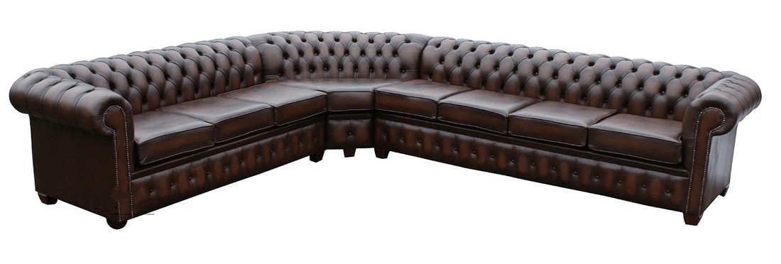 Product photograph of Chesterfield 8 Seater Cushioned Corner Sofa Unit Antique Brown Leather In Classic Style from Chesterfield Sofas