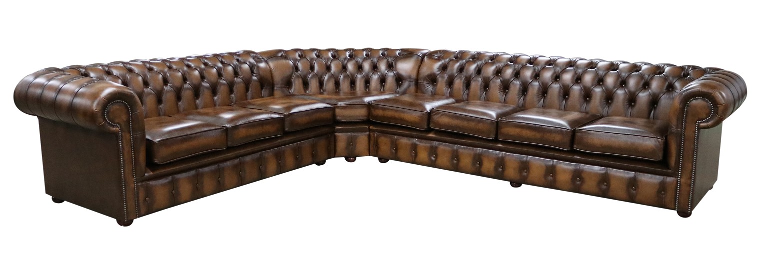 Product photograph of Chesterfield 8 Seater Cushioned Corner Sofa Unit Antique Tan Leather In Classic Style from Chesterfield Sofas