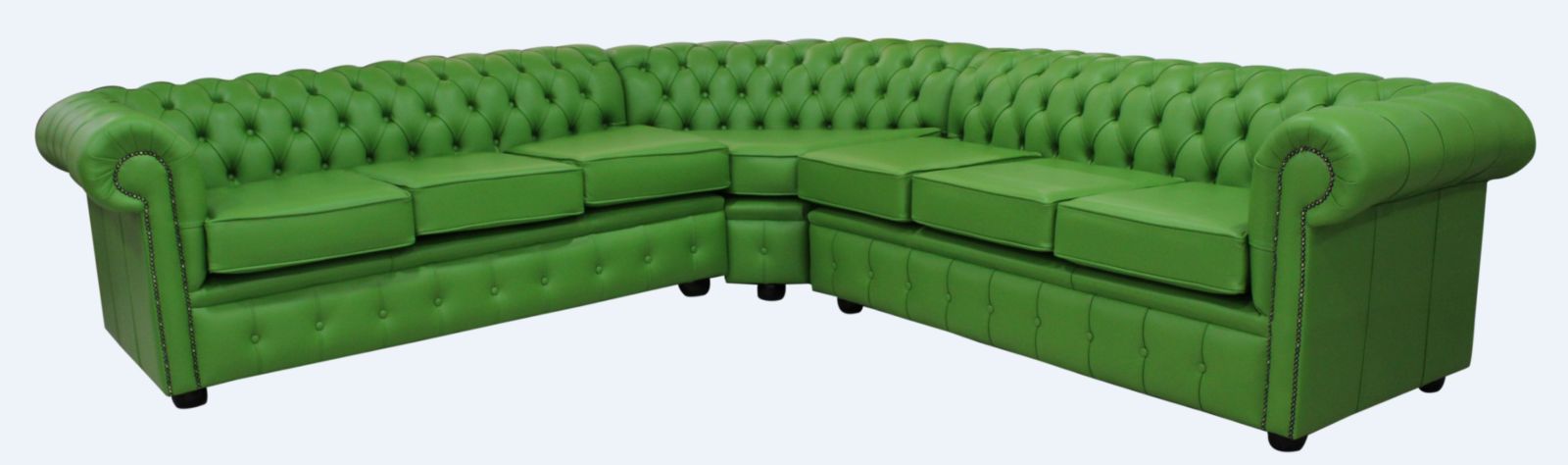 Product photograph of Chesterfield 7 Seater Cushioned Corner Sofa Unit Apple Green Leather In Classic Style from Chesterfield Sofas