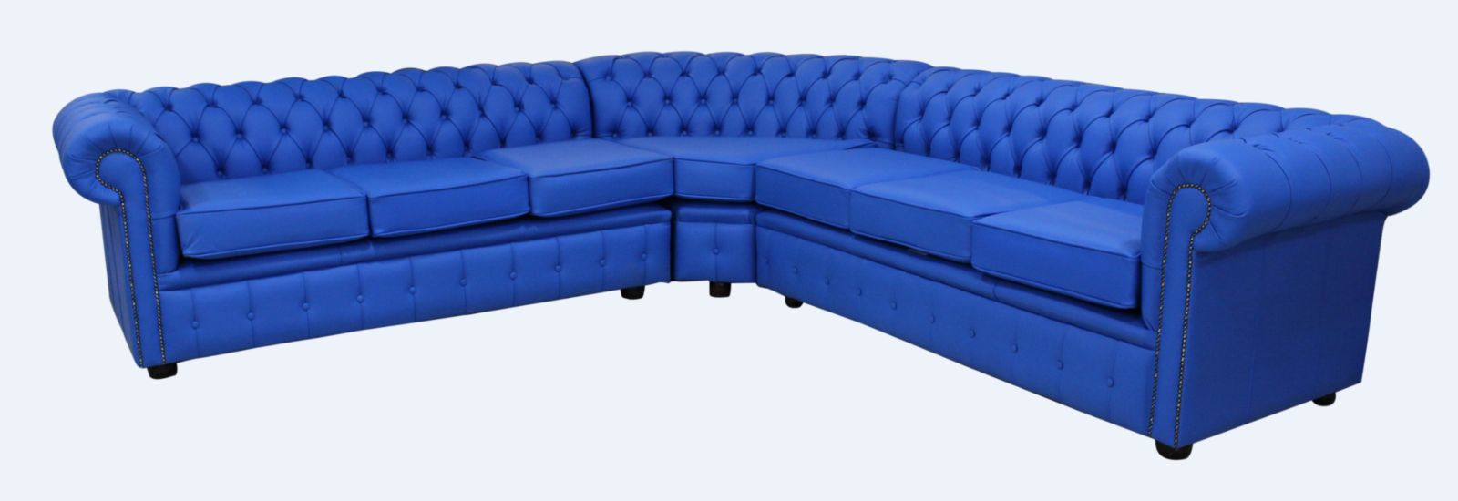 Product photograph of Chesterfield 7 Seater Cushioned Corner Sofa Unit Deep Ultramarine Blue Leather In Classic Style from Chesterfield Sofas