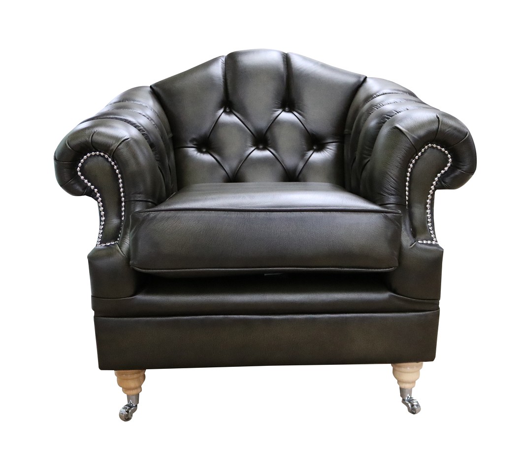 Product photograph of Chesterfield Armchair Antique Olive Green Leather Bespoke In Victoria Style from Chesterfield Sofas
