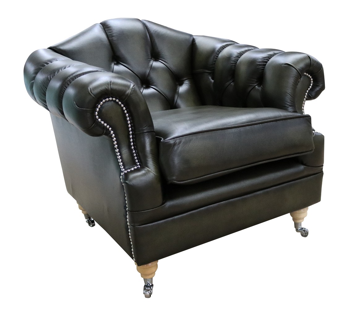 Product photograph of Chesterfield Armchair Antique Olive Green Leather Bespoke In Victoria Style from Chesterfield Sofas.