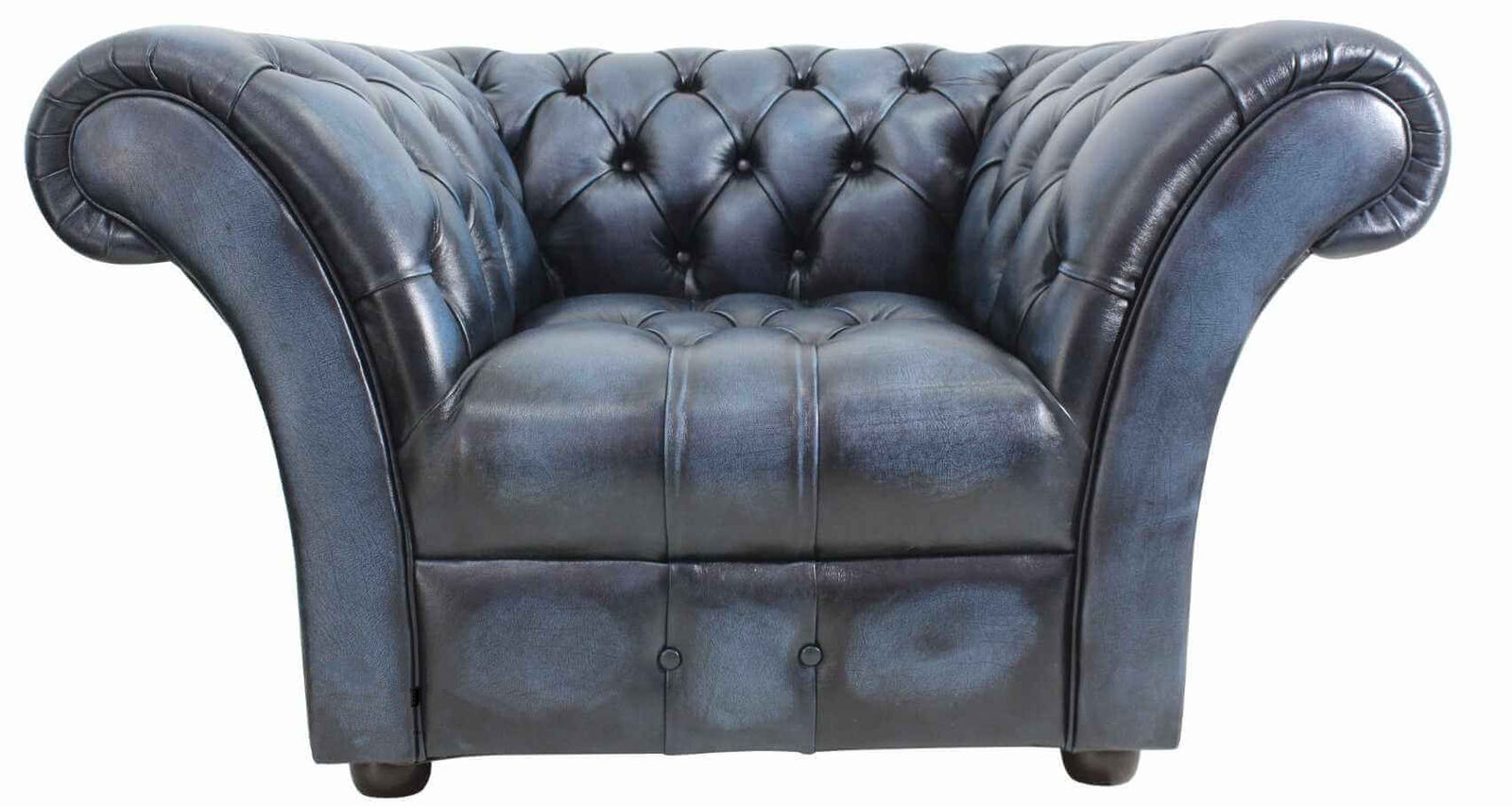 Product photograph of Chesterfield Armchair Buttoned Seat Antique Blue Leather In Balmoral Style from Chesterfield Sofas.