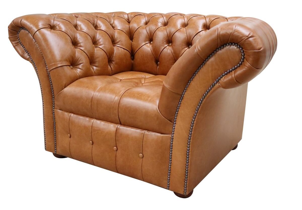 Product photograph of Chesterfield Armchair Buttoned Seat Old English Aniline Bruciato Leather In Balmoral Style from Chesterfield Sofas.