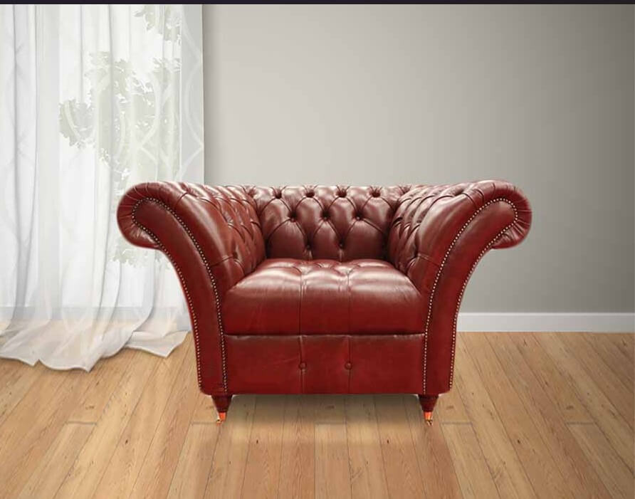 Product photograph of Chesterfield Armchair Buttoned Seat Old English Aniline Chestnut Leather In Balmoral Style from Chesterfield Sofas