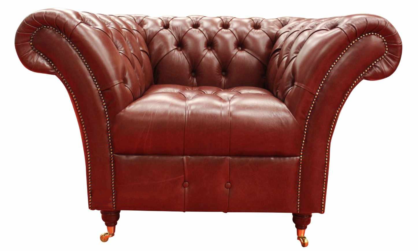Product photograph of Chesterfield Armchair Buttoned Seat Old English Aniline Chestnut Leather In Balmoral Style from Chesterfield Sofas.