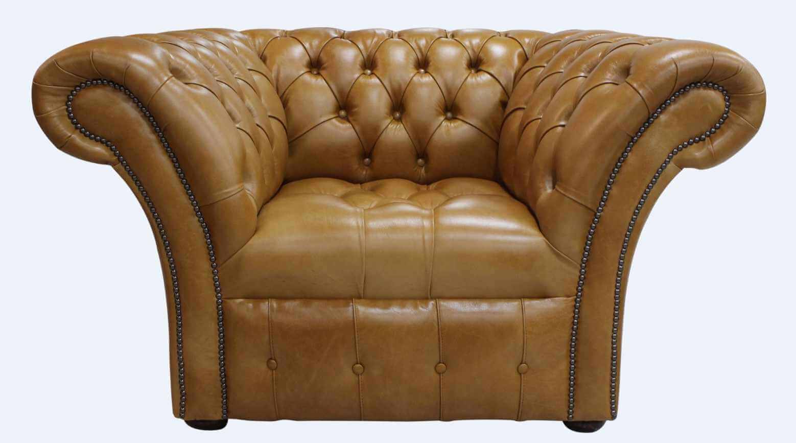 Product photograph of Chesterfield Armchair Buttoned Seat Old English Aniline Tan Leather In Balmoral Style from Chesterfield Sofas