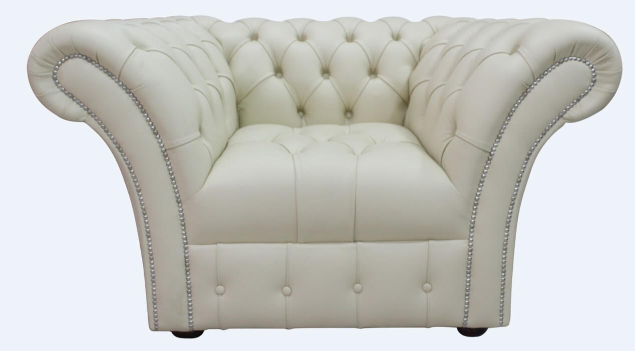 Product photograph of Chesterfield Armchair Buttoned Seat Shelly Almond Cream Leather In Balmoral Style from Chesterfield Sofas