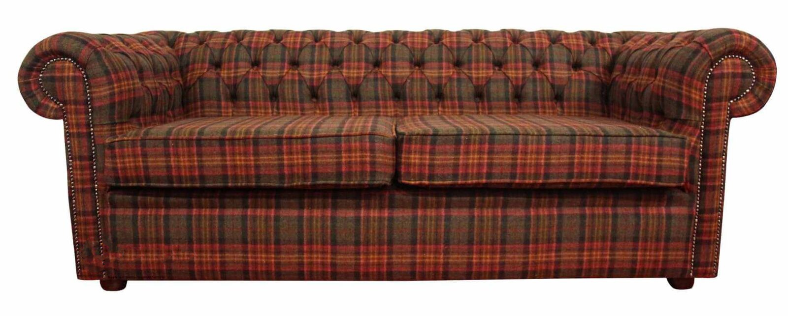 Product photograph of Chesterfield Arnold 3 Seater Sofa Tweed Sandringham Mandarin Check Wool In Classic Style from Chesterfield Sofas.