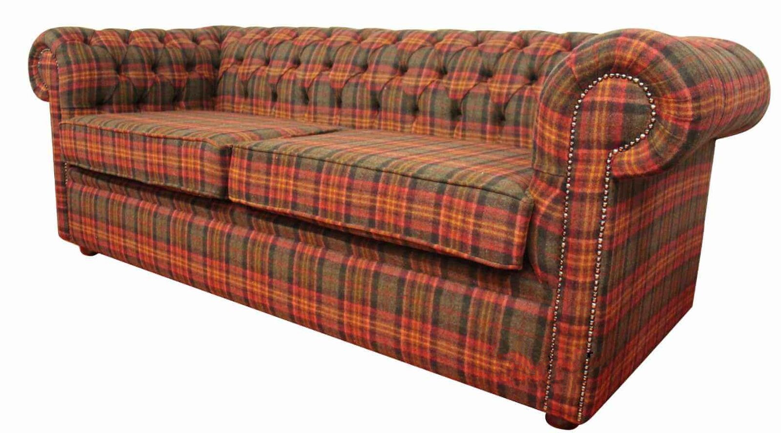 Product photograph of Chesterfield Arnold 3 Seater Sofa Tweed Sandringham Mandarin Check Wool In Classic Style from Chesterfield Sofas.