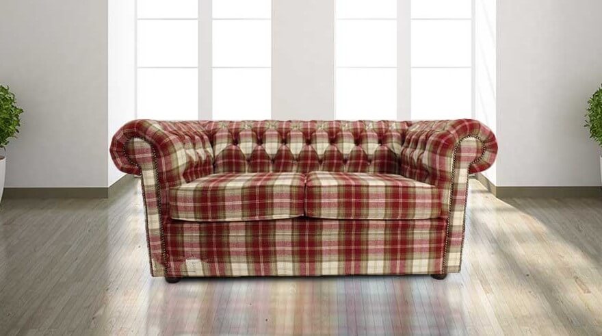 Product photograph of Chesterfield Arnold Wool 2 Seater Sofa Settee Fernie Red Tweed Check In Classic Style from Chesterfield Sofas