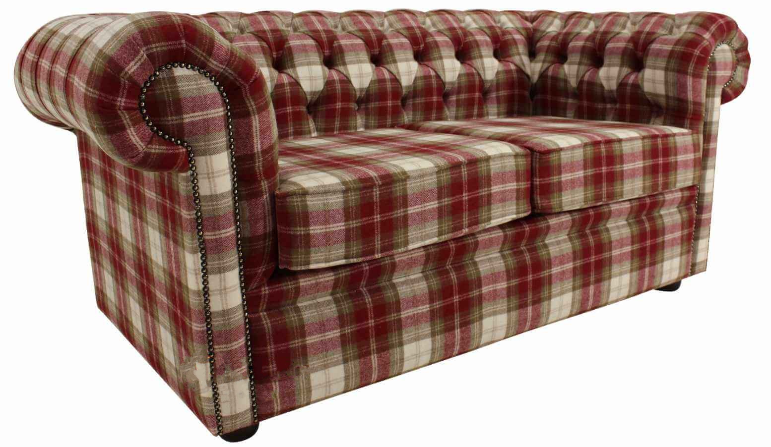 Product photograph of Chesterfield Arnold Wool 2 Seater Sofa Settee Fernie Red Tweed Check In Classic Style from Chesterfield Sofas.