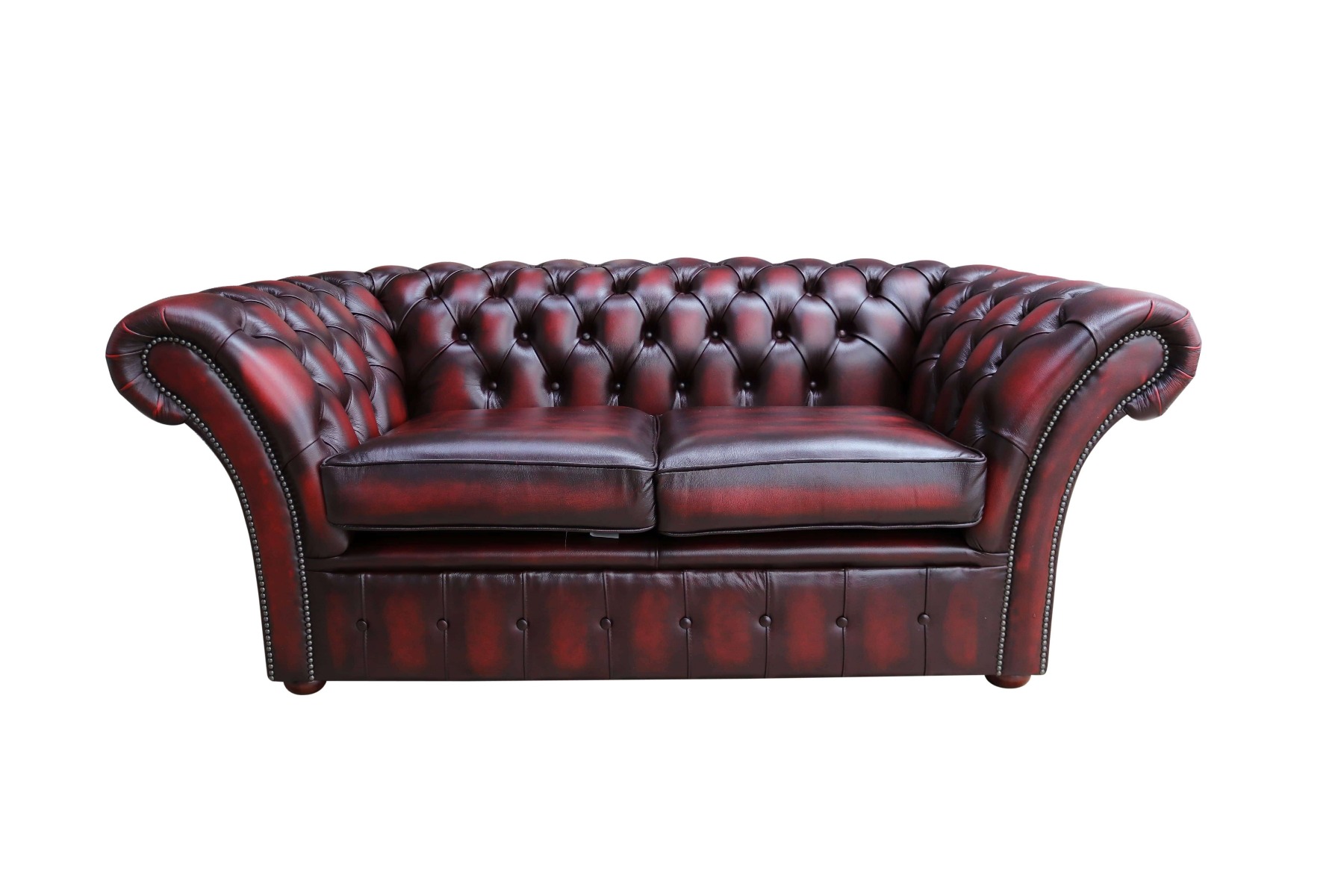 Product photograph of Chesterfield 2 Seater Sofa Settee Antique Oxblood Red Real Leather In Balmoral Style from Chesterfield Sofas.