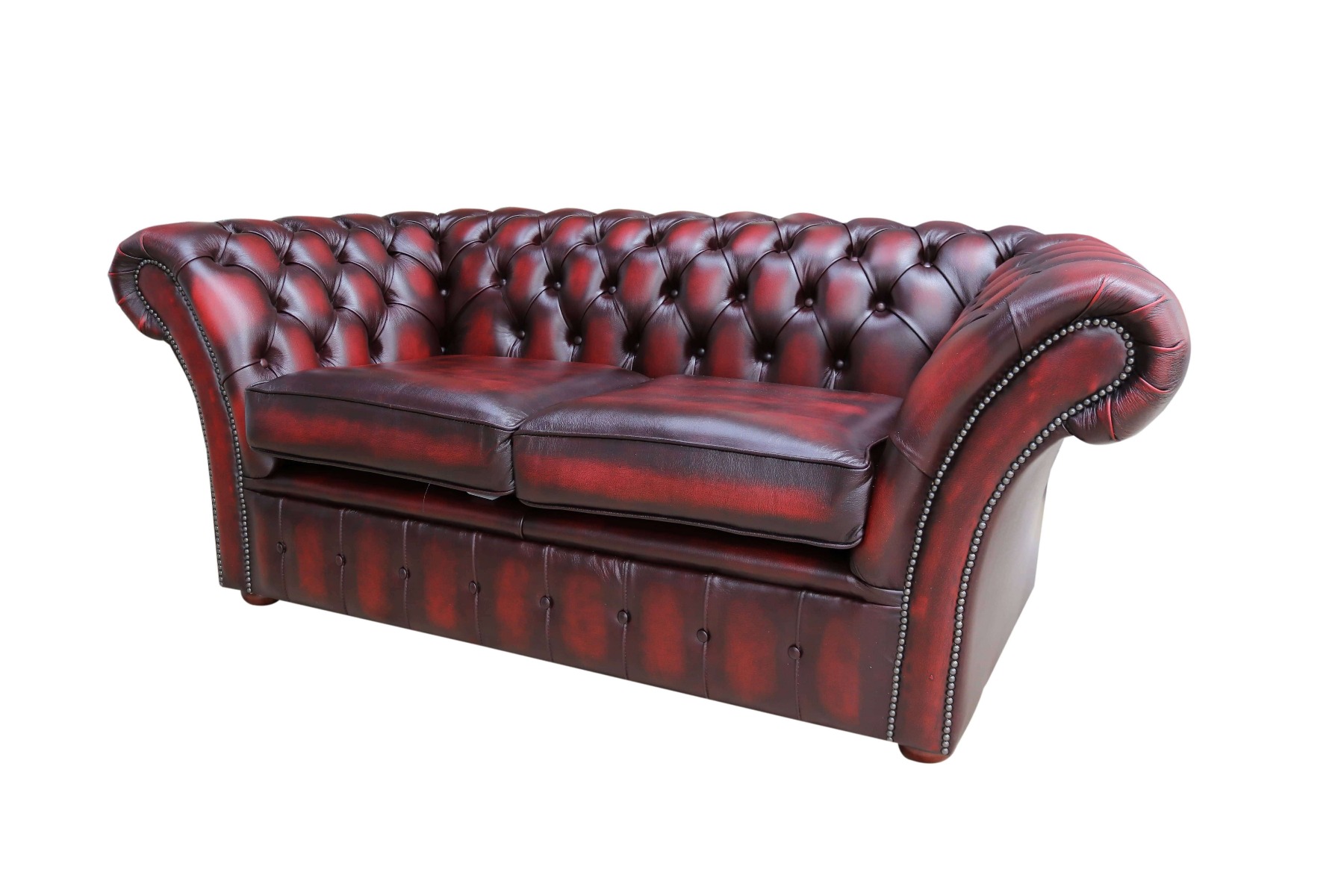 Product photograph of Chesterfield 2 Seater Sofa Settee Antique Oxblood Red Real Leather In Balmoral Style from Chesterfield Sofas.
