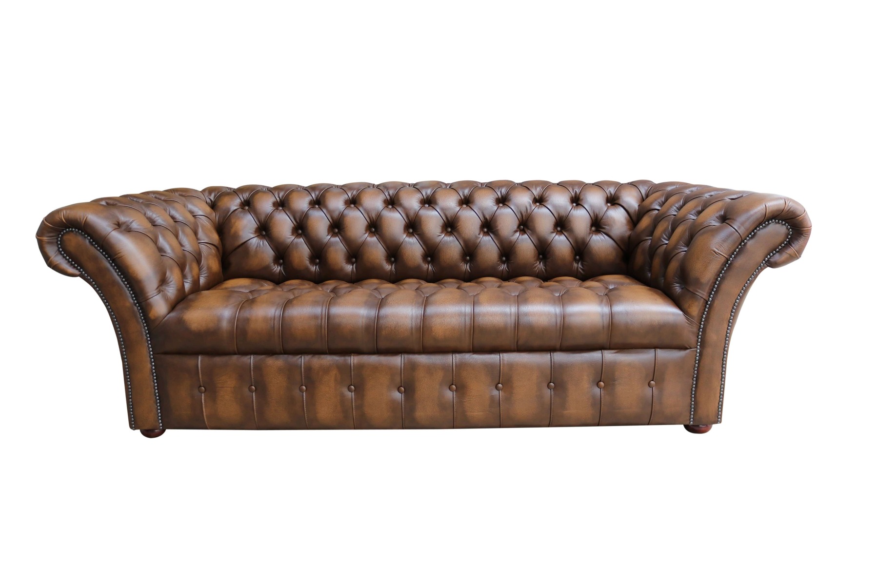 Product photograph of Chesterfield 3 Seater Buttoned Seat Sofa Antique Tan Real Leather In Balmoral Style from Chesterfield Sofas