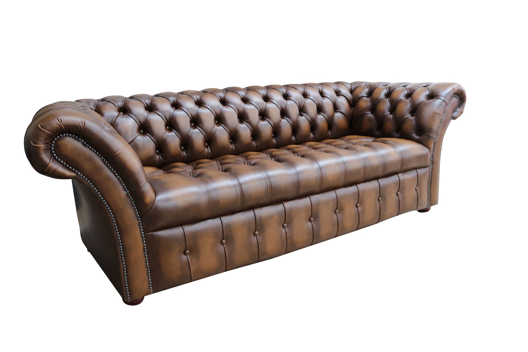 Product photograph of Chesterfield 3 Seater Buttoned Seat Sofa Antique Tan Real Leather In Balmoral Style from Chesterfield Sofas.