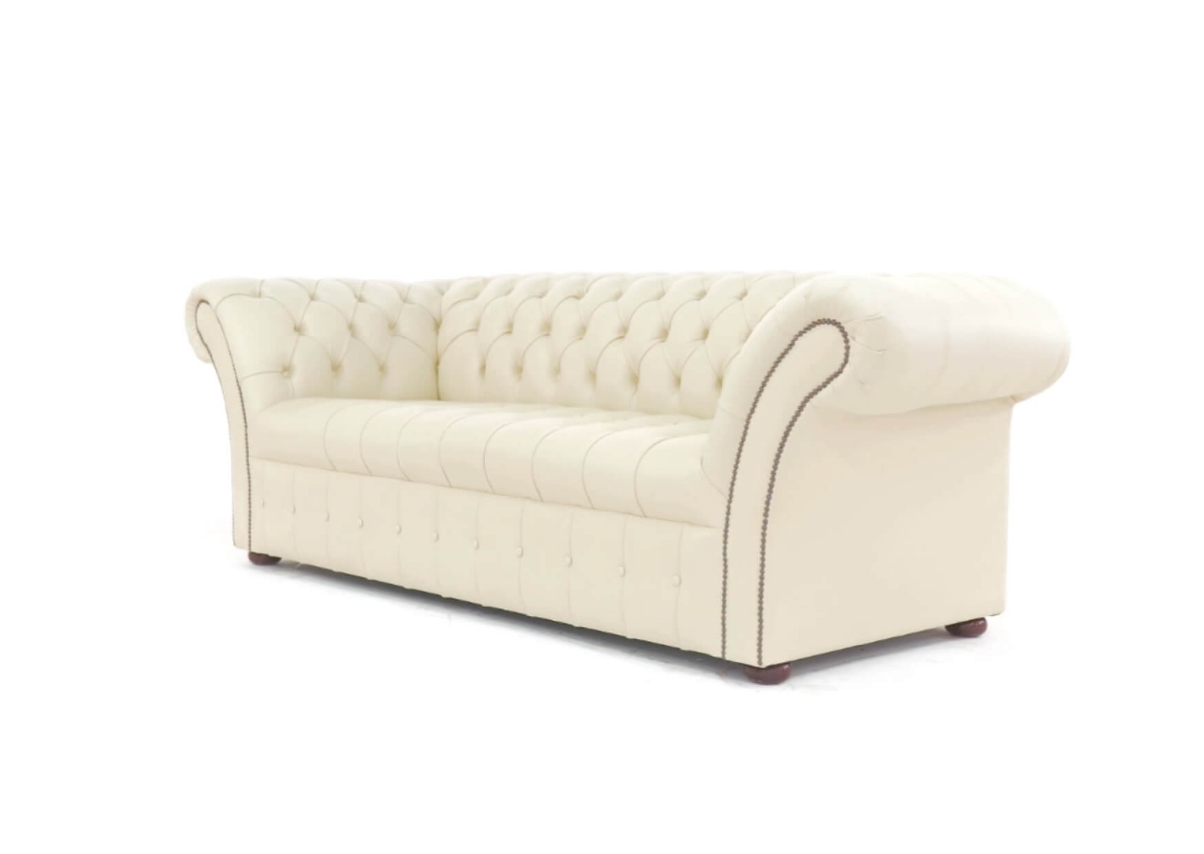 Product photograph of Chesterfield 3 Seater Buttoned Seat Cream Real Leather Sofa Bespoke In Balmoral Style from Chesterfield Sofas.