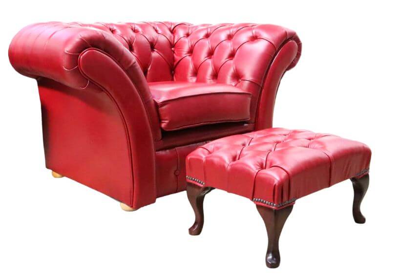 Product photograph of Chesterfield Balmoral Club Armchair Footstool Old English Gamay Leather from Chesterfield Sofas