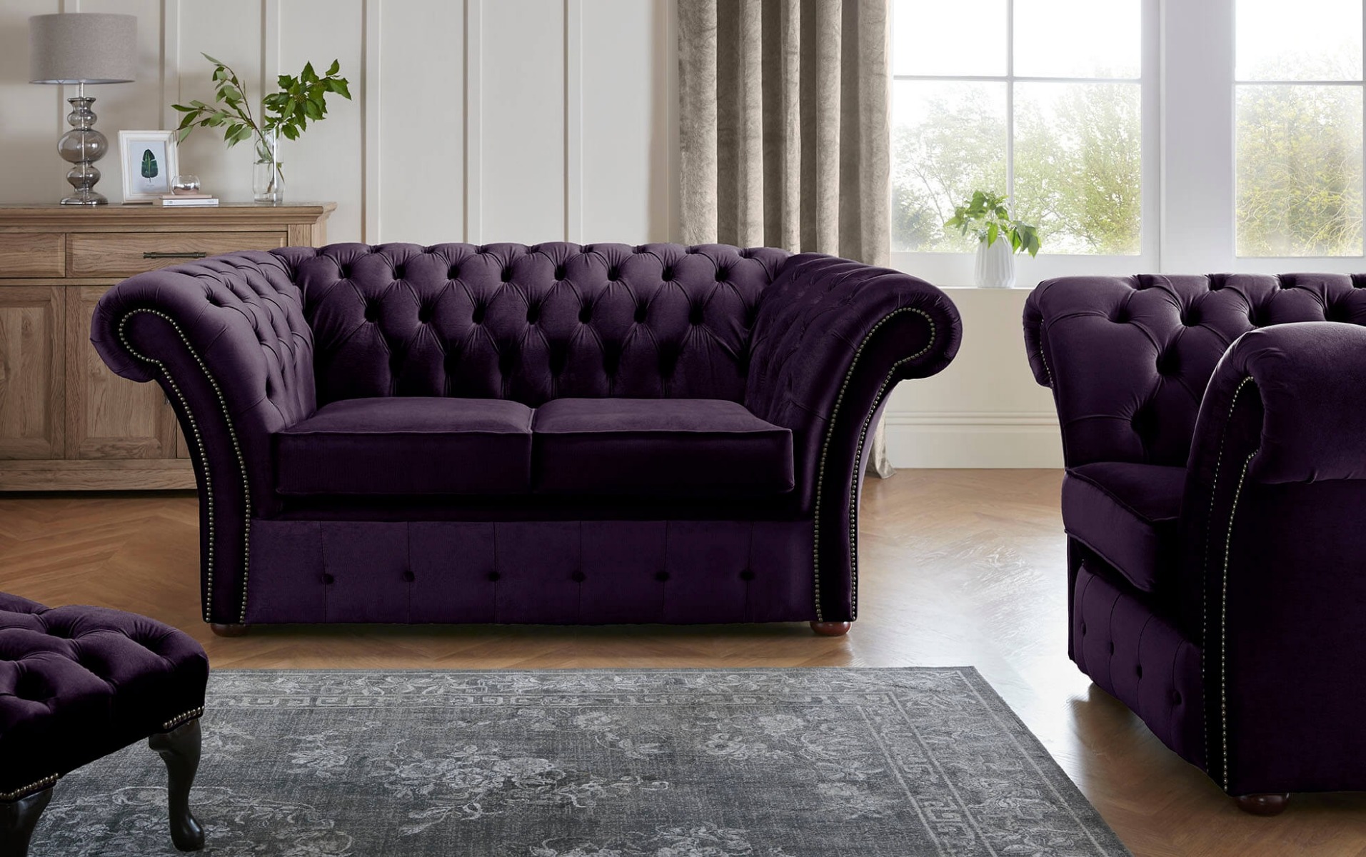 Product photograph of Chesterfield Beaumont 2 Seater Sofa Amp Club Chair Malta Amethyst 03 from Chesterfield Sofas