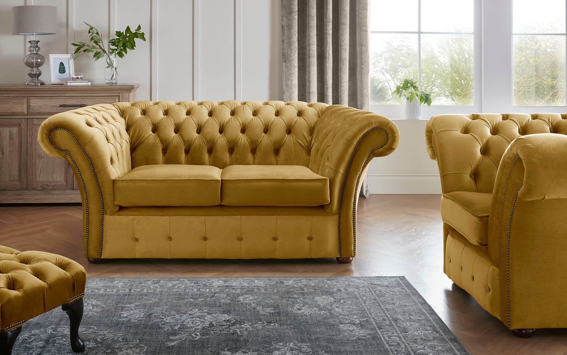 Product photograph of Chesterfield Beaumont 2 Seater Sofa Amp Club Chair Malta Gold 13 from Chesterfield Sofas