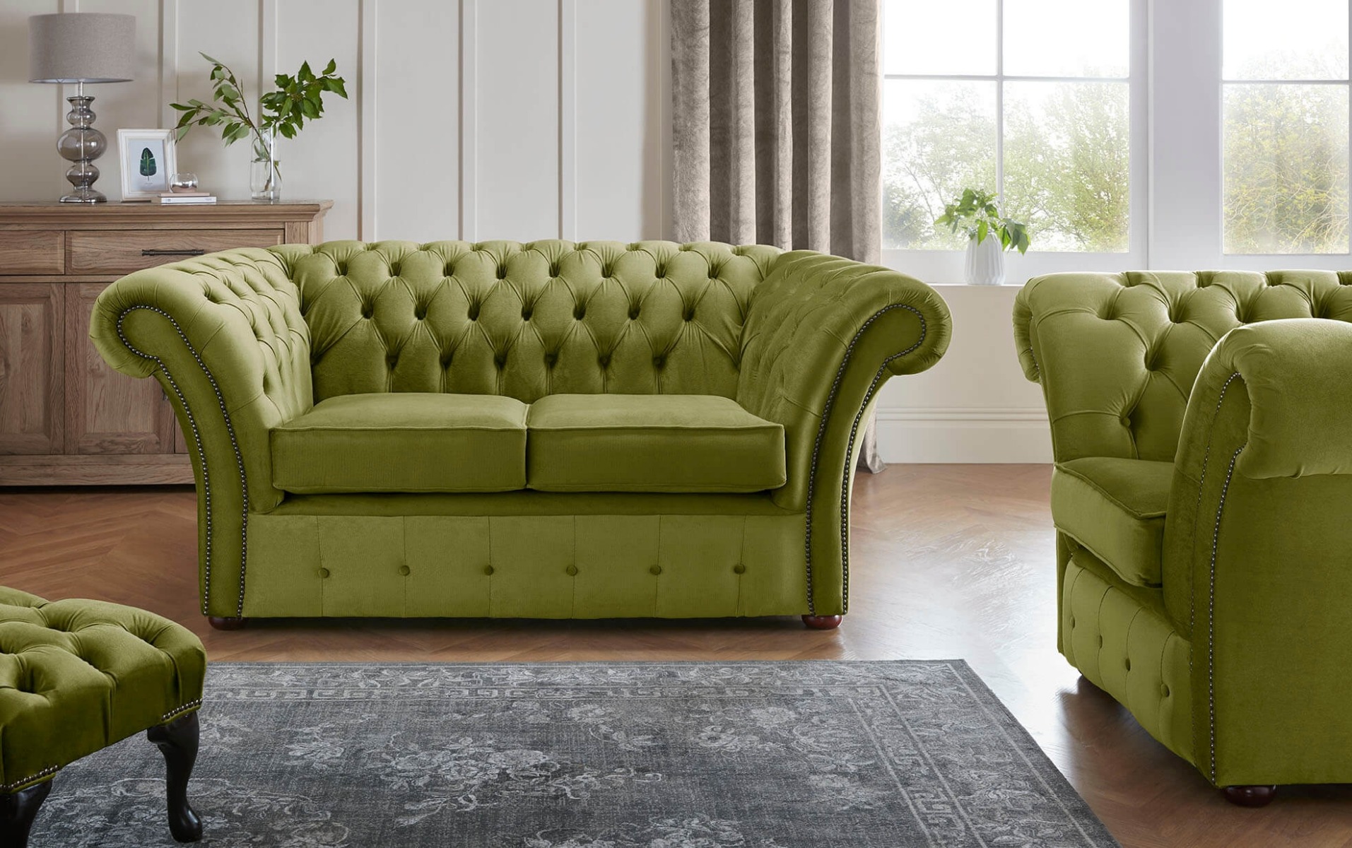 Product photograph of Chesterfield Beaumont 2 Seater Sofa Amp Club Chair Malta Grass 12 from Chesterfield Sofas