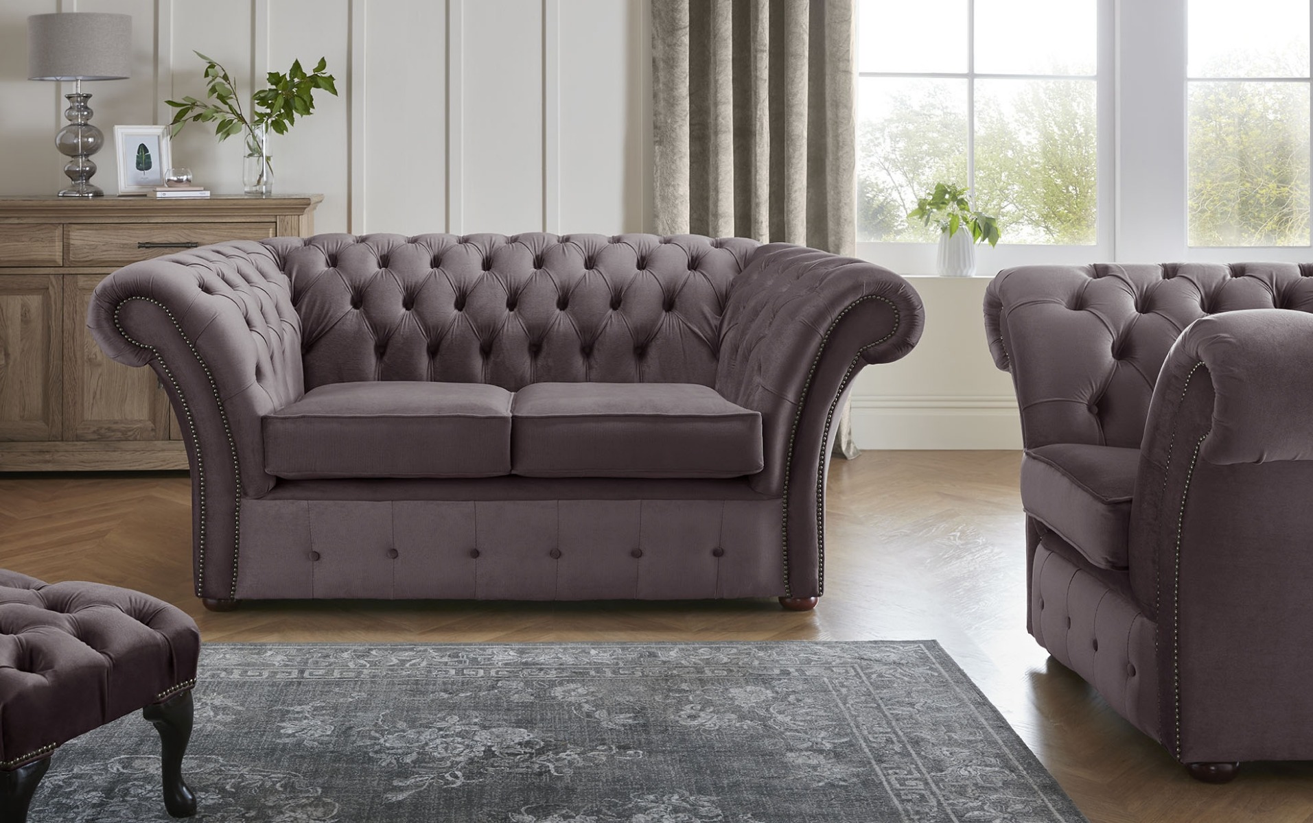 Product photograph of Chesterfield Beaumont 2 Seater Sofa Amp Club Chair Malta Lavender 02 from Chesterfield Sofas