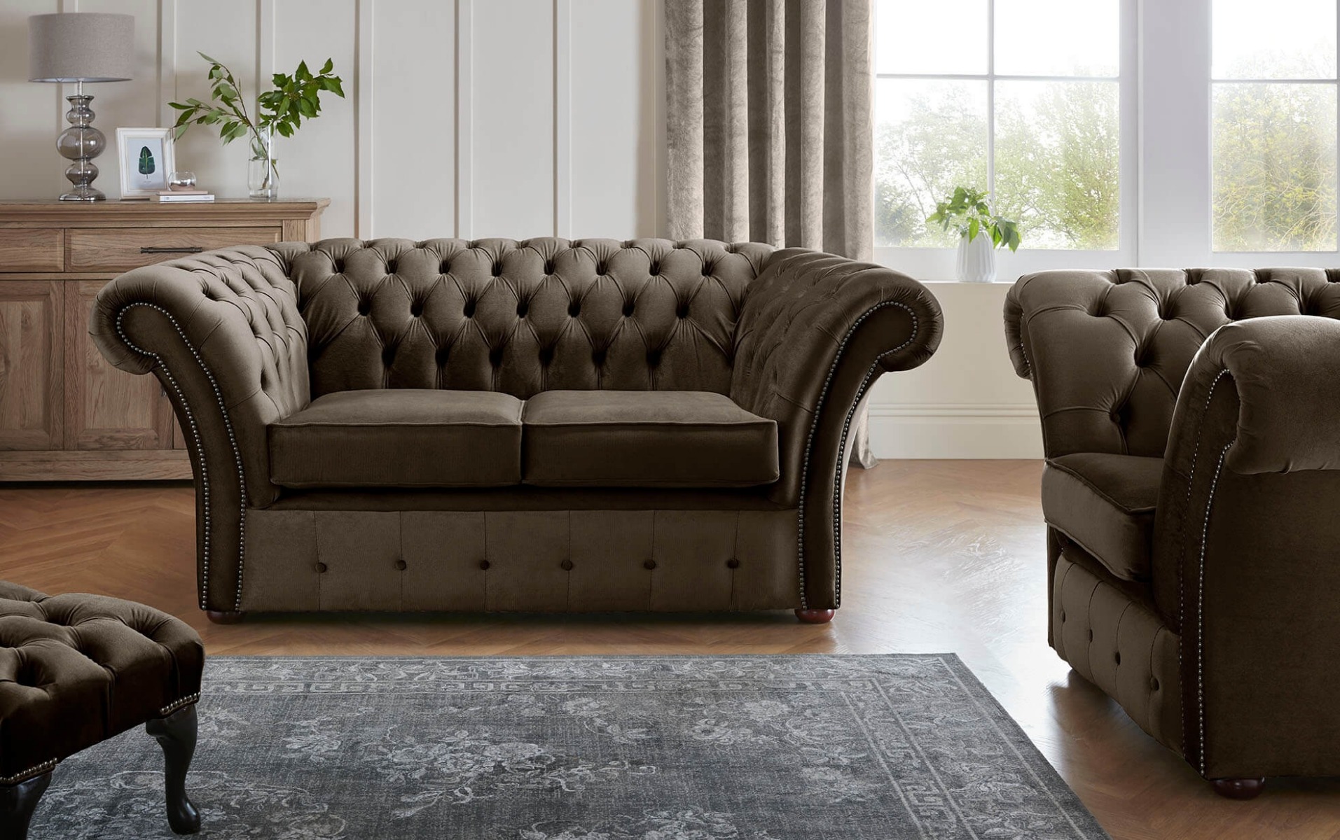 Product photograph of Chesterfield Beaumont 2 Seater Sofa Amp Club Chair Malta Mushroom 07 from Chesterfield Sofas
