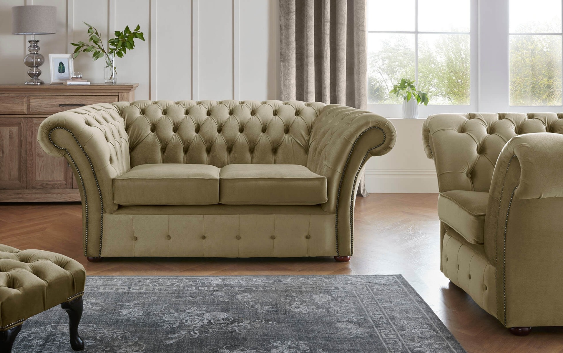 Product photograph of Chesterfield Beaumont 2 Seater Sofa Amp Club Chair Malta Parchment 10 from Chesterfield Sofas
