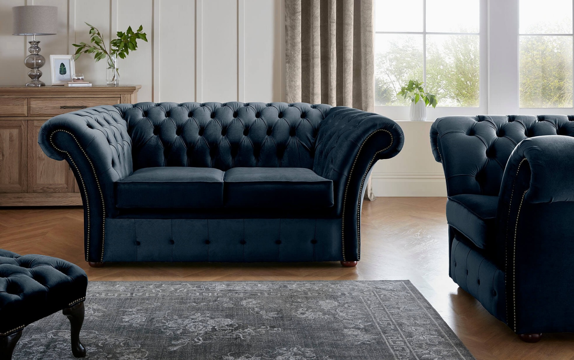 Product photograph of Chesterfield Beaumont 2 Seater Sofa Amp Club Chair Malta Peacock 04 from Chesterfield Sofas