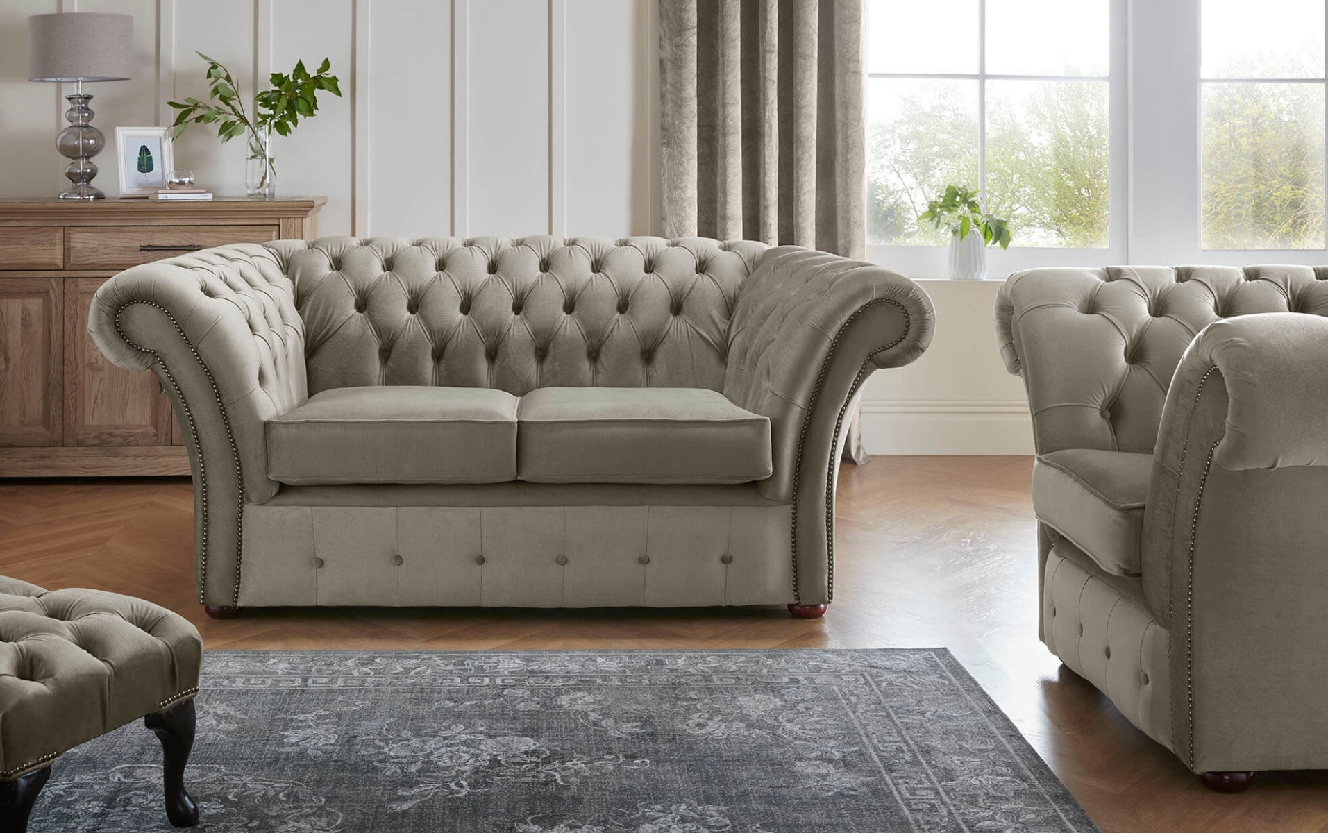 Product photograph of Chesterfield Beaumont 2 Seater Sofa Amp Club Chair Malta Putty 09 from Chesterfield Sofas
