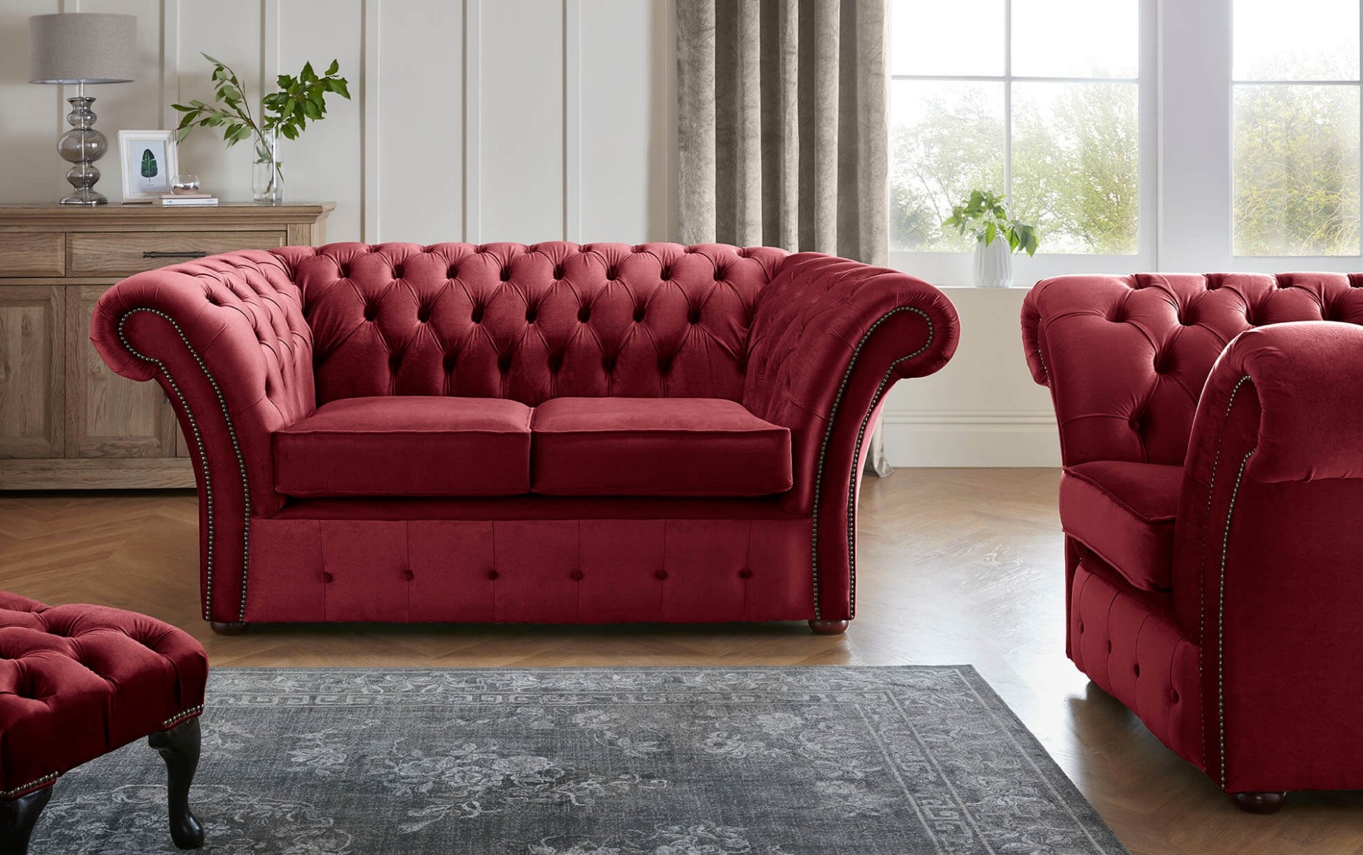 Product photograph of Chesterfield Beaumont 2 Seater Sofa Amp Club Chair Malta Red 14 from Chesterfield Sofas