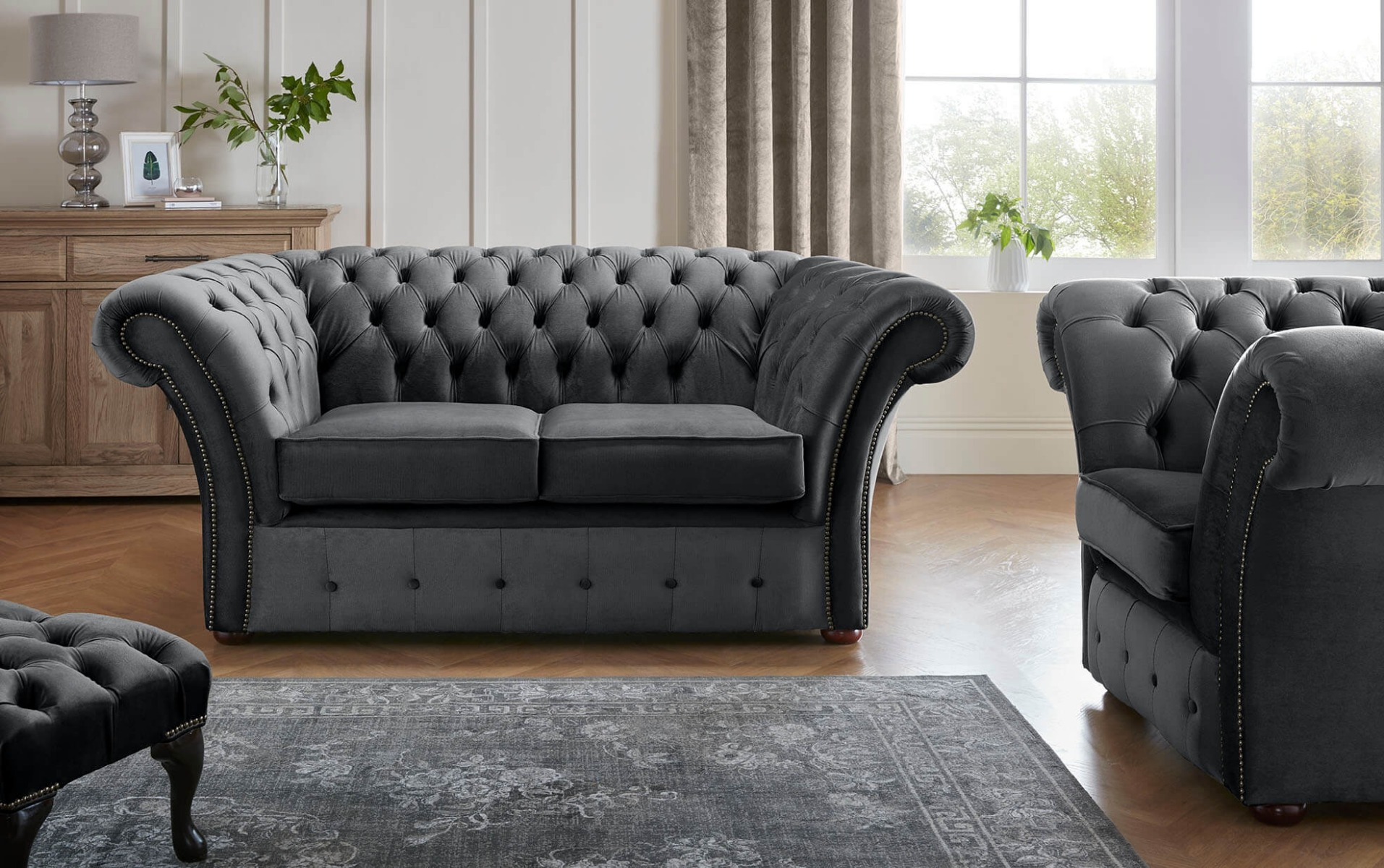 Product photograph of Chesterfield Beaumont 2 Seater Sofa Amp Club Chair Malta Slate 05 from Chesterfield Sofas