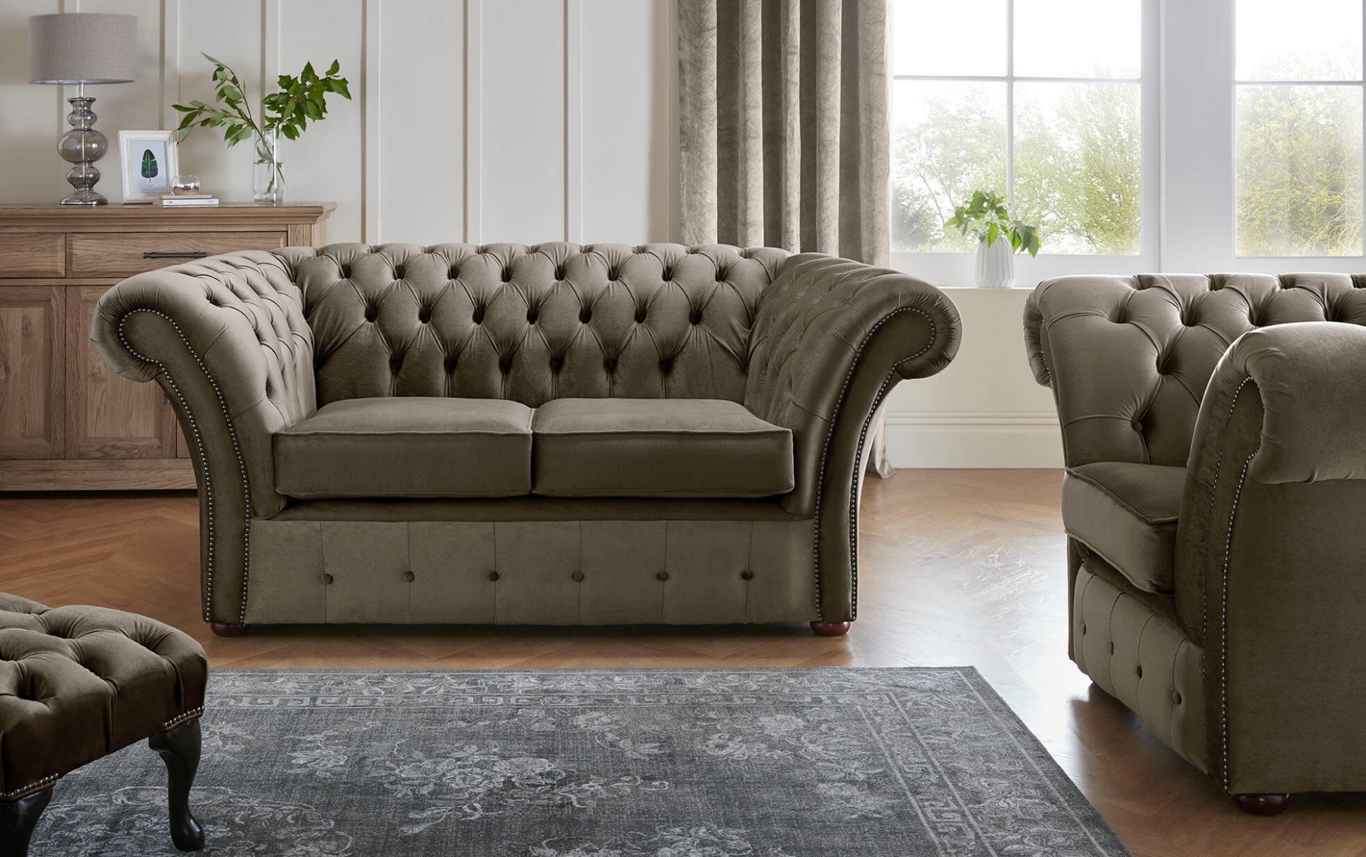 Product photograph of Chesterfield Beaumont 2 Seater Sofa Amp Club Chair Malta Taupe 08 from Chesterfield Sofas