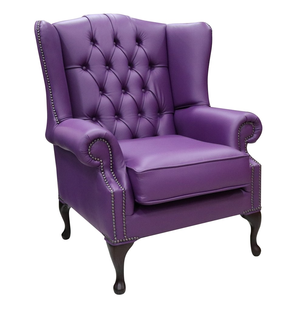 Product photograph of Chesterfield Bloomsbury Flat High Back Wing Chair Wineberry Purple Real Leather from Chesterfield Sofas