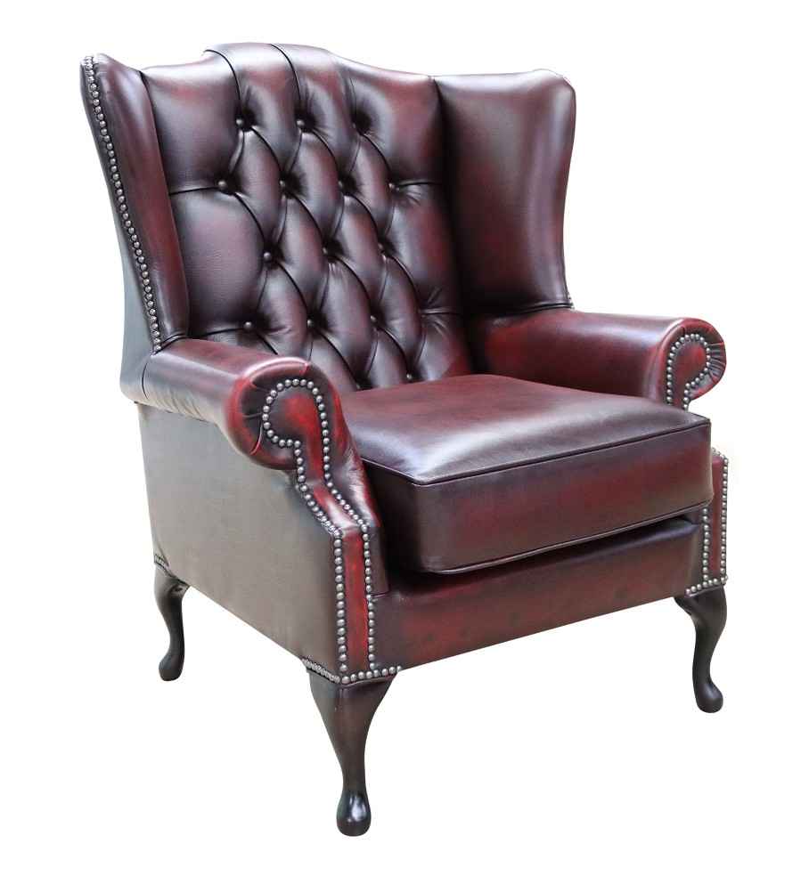 Product photograph of Chesterfield Bloomsbury Flat Wing Queen Anne High Back Chair Antique Oxblood Leather from Chesterfield Sofas