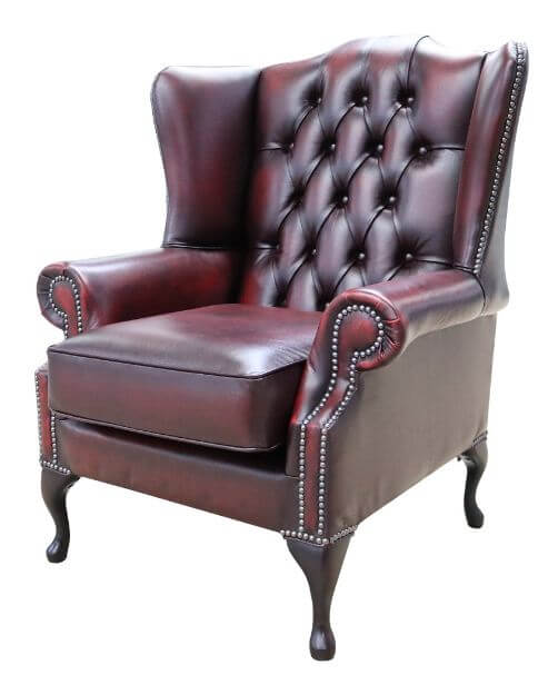 Product photograph of Chesterfield Bloomsbury Flat Wing Queen Anne High Back Chair Antique Oxblood Leather from Chesterfield Sofas.