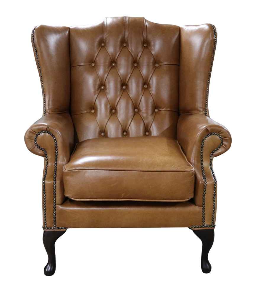 Product photograph of Chesterfield Bloomsbury Flat Wing Queen Anne High Back Chair Old English Tan Leather from Chesterfield Sofas.