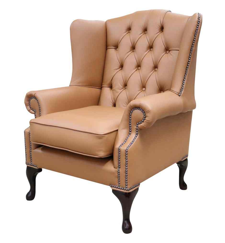 Product photograph of Chesterfield Bloomsbury Flat Wing Queen Anne High Back Chair Saddle Brown Real Leather from Chesterfield Sofas.