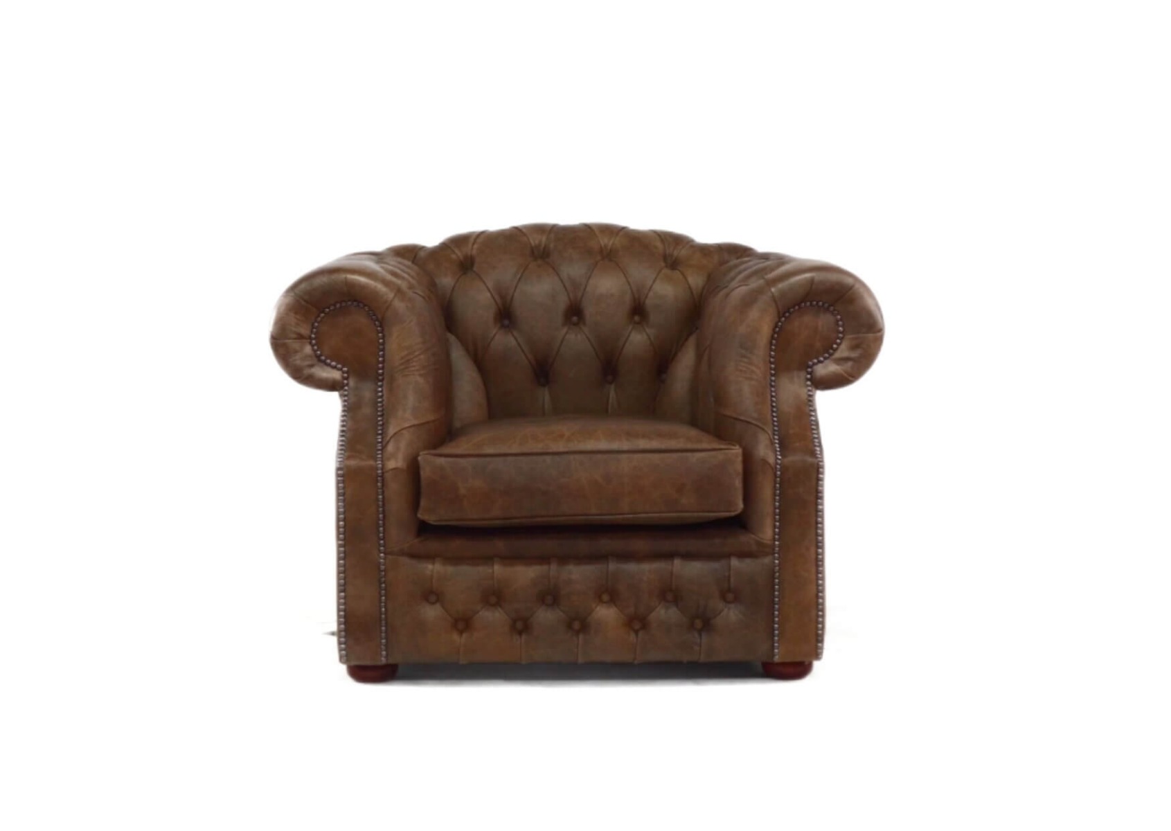 Product photograph of Chesterfield Club Armchair Cracked Wax Tobacco Real Leather In Buckingham Style from Chesterfield Sofas.
