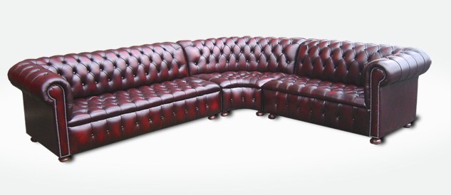Product photograph of Chesterfield Buttoned Seat Antique Oxblood Leather Corner Sofa Unit In Classic Style from Chesterfield Sofas