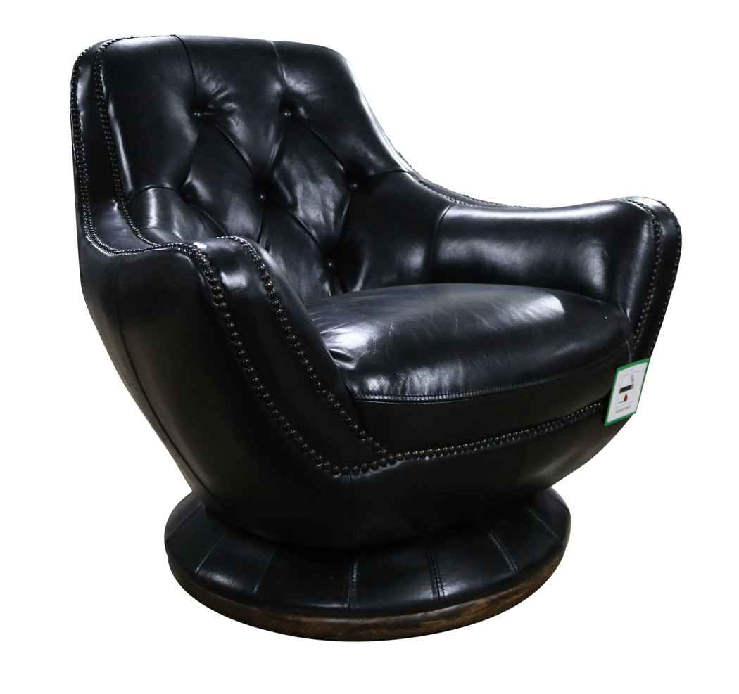 Product photograph of Chesterfield Buttoned Swivel Armchair Vintage Distressed Black Leather In Stock from Chesterfield Sofas