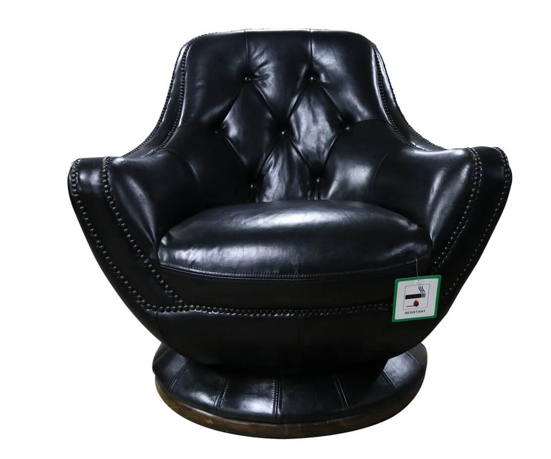 Product photograph of Chesterfield Buttoned Swivel Armchair Vintage Distressed Black Leather In Stock from Chesterfield Sofas.