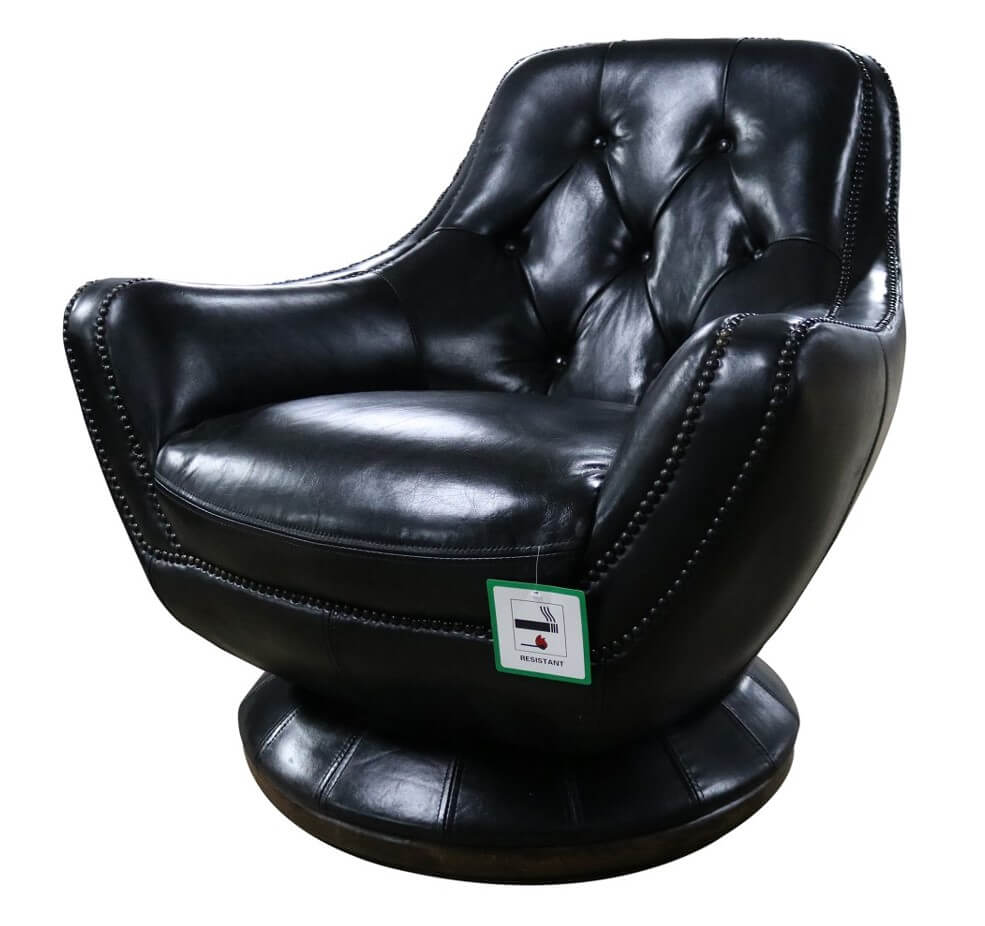 Product photograph of Chesterfield Buttoned Swivel Armchair Vintage Distressed Black Leather In Stock from Chesterfield Sofas.