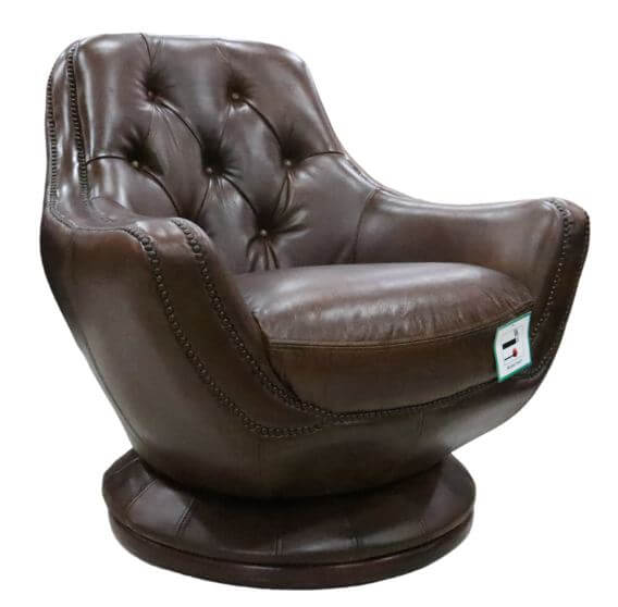 Product photograph of Chesterfield Buttoned Swivel Armchair Vintage Distressed Brown Leather In Stock from Chesterfield Sofas.