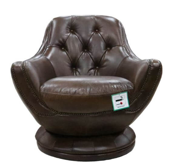 Product photograph of Chesterfield Buttoned Swivel Armchair Vintage Distressed Brown Leather In Stock from Chesterfield Sofas