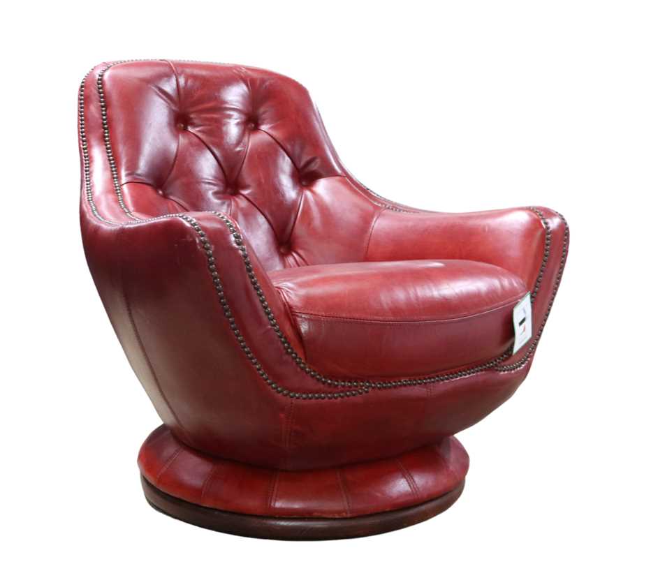 Product photograph of Chesterfield Buttoned Swivel Armchair Vintage Distressed Rouge Red Leather In Stock from Chesterfield Sofas
