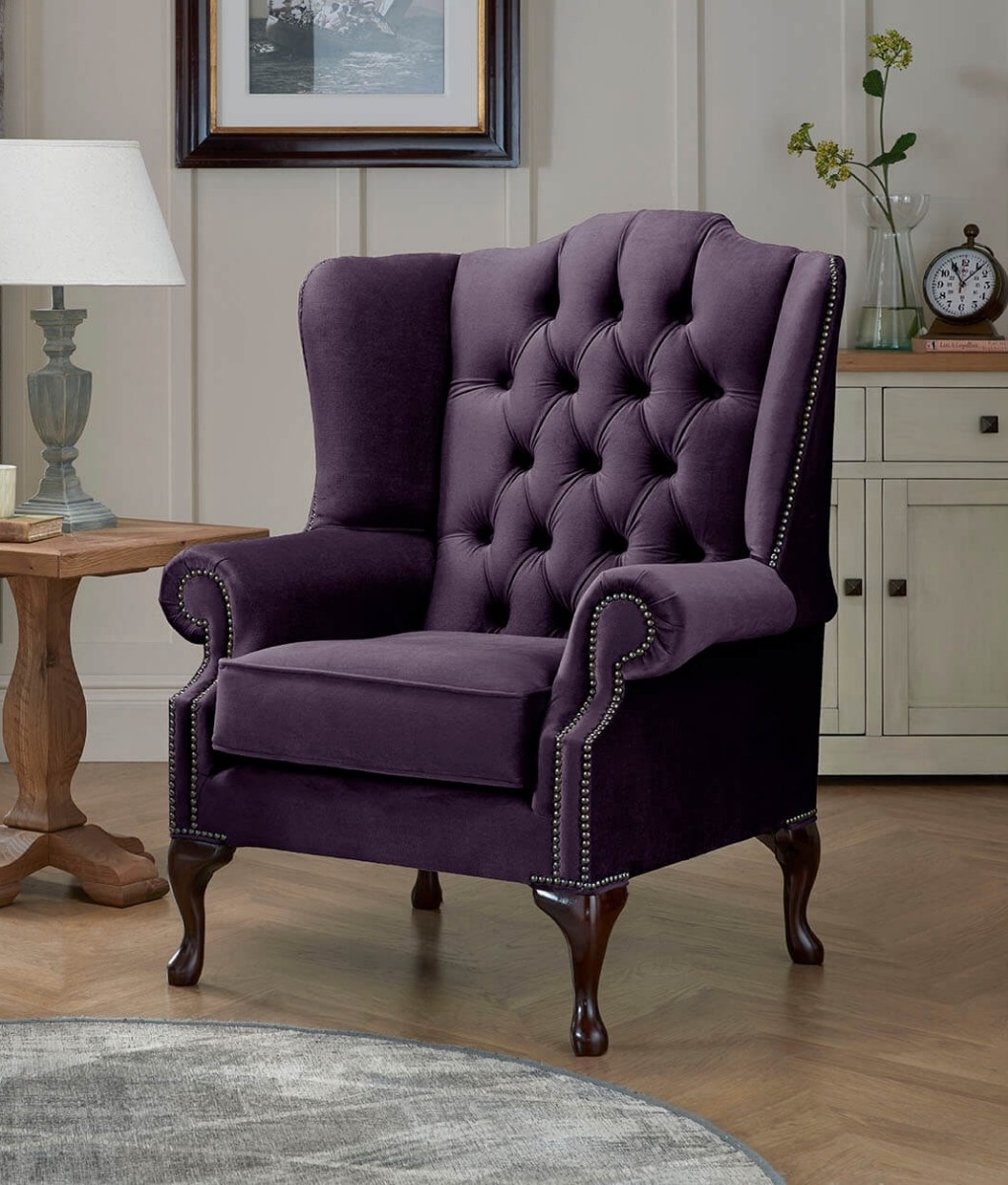 Product photograph of Chesterfield Carlton Flat Wing Armchairs Malta Amethyst 03 from Chesterfield Sofas
