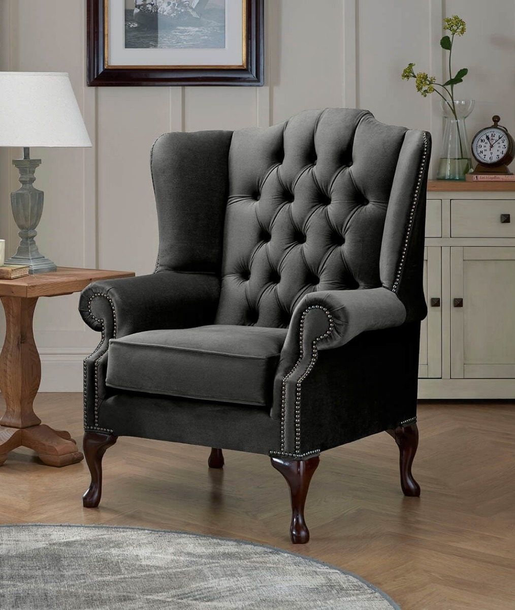 Product photograph of Chesterfield Carlton Flat Wing Armchairs Malta Cosmic 06 from Chesterfield Sofas