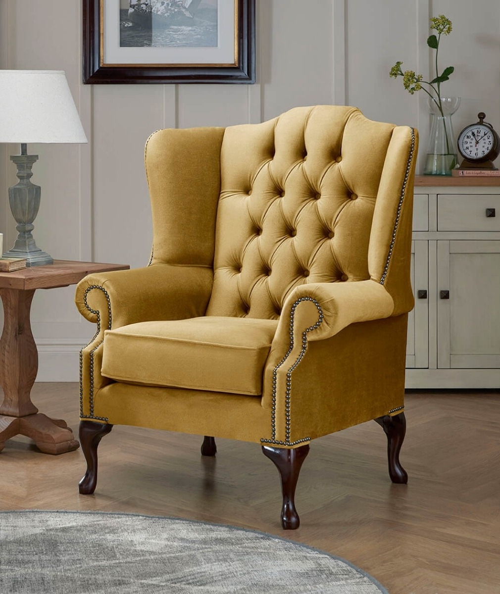 Product photograph of Chesterfield Carlton Flat Wing Armchairs Malta Gold 13 from Chesterfield Sofas