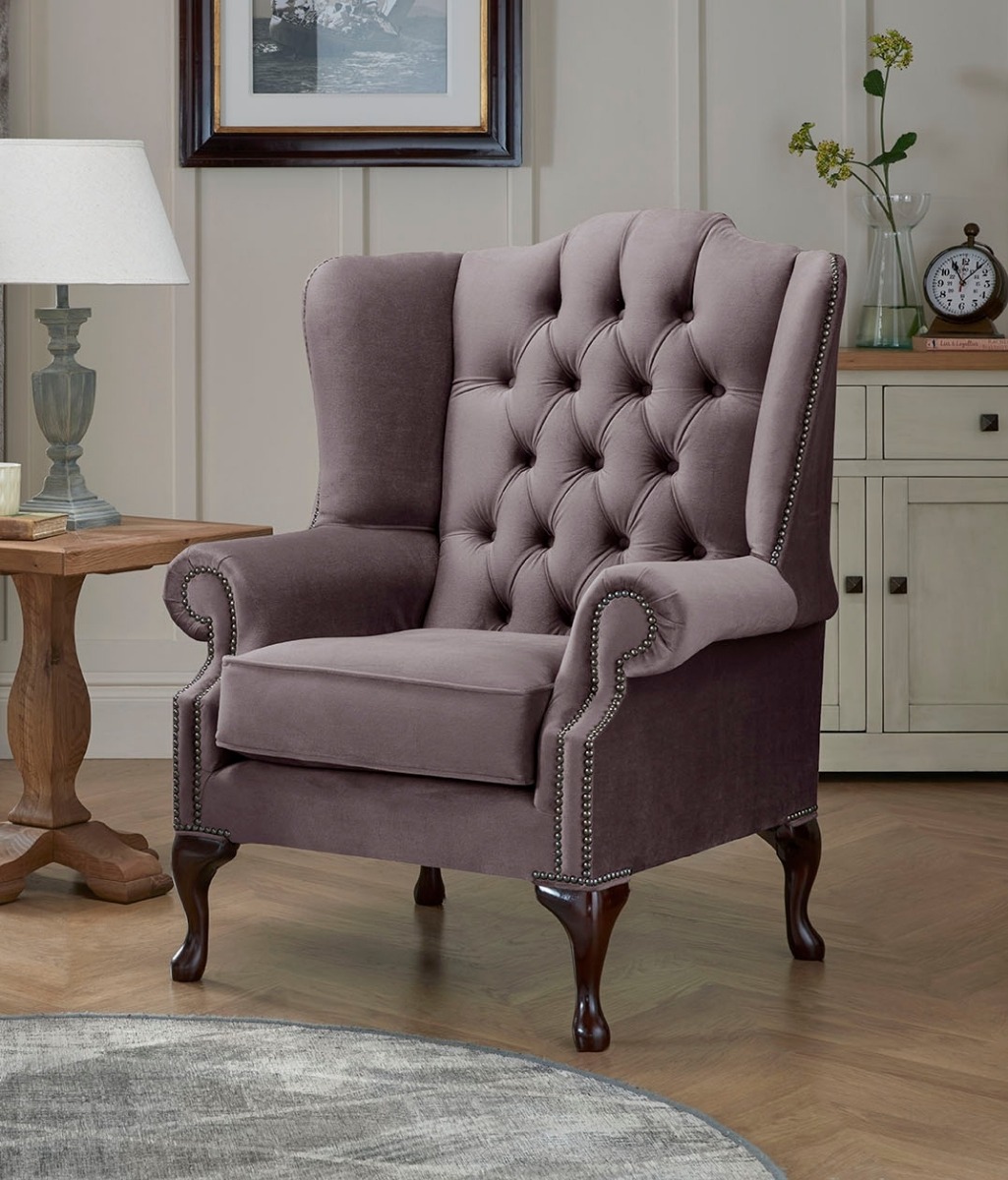 Product photograph of Chesterfield Carlton Flat Wing Armchairs Malta Lavender 02 from Chesterfield Sofas